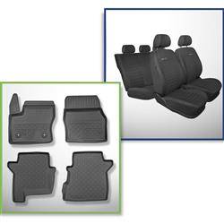 Ensemble: tapis de voiture en TPE + housses de siège confectionnées sur mesure pour Ford Tourneo Connect II Van (01.2014-2018) - Elegance P-4 - 5 ou 7 sièges; sans la troisième rangée de sièges