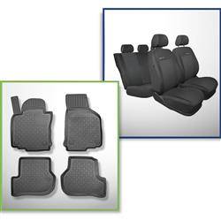 Ensemble: tapis de voiture en TPE + housses de siège confectionnées sur mesure pour Volkswagen Jetta V Berline (08.2005-2010) - Elegance P-3 - Housse d'accoudoir arrière, comprenant des éléments décoratifs suppléméntaires