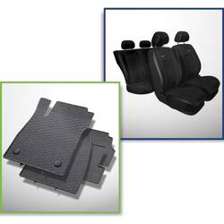 Ensemble: tapis de voiture en caoutchouc + housses de siège confectionnées sur mesure pour Opel Mokka SUV (2012-2019) - Premium