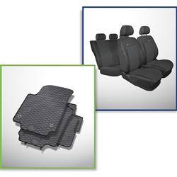 Ensemble: tapis de voiture en caoutchouc + housses de siège confectionnées sur mesure pour Volkswagen up! Hayon (2011-....) - Elegance - P-1 - 2ème rangée - banquiette entière