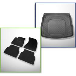 Ensemble: tapis velours + tapis de coffre pour Audi A8 D4 (01.2010-09.2013) 4 porte - Guardliner - version longue; avec roue de secours à usage temporaire / kit de réparation; aussi pour la version Quattro