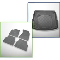 Ensemble: tapis velours + tapis de coffre pour Audi A8 D4 (01.2010-09.2013) 4 porte - Guardliner - version longue; avec roue de secours à usage temporaire / kit de réparation; aussi pour la version Quattro