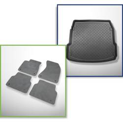 Ensemble: tapis velours + tapis de coffre pour Audi A8 D4 (10.2013-10.2017) 4 porte - Guardliner - version longue; avec roue de secours = coffre plat; aussi pour la version Quattro