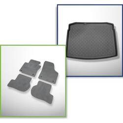 Ensemble: tapis velours + tapis de coffre pour Volkswagen Golf V 1K Comfortline (10.2003-2008) 3 porte, 5 porte - Guardliner - avec roue de secours à usage temporaire ou kit de réparation