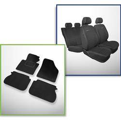 Set: tapis velours + housses de siege confectionnees sur mesure pour Volkswagen Caddy III Cargo (2004-2015) – Elegance P-4 - sur deux rangées de sièges