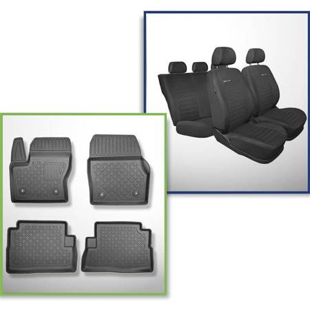 Ensemble: tapis de voiture en TPE + housses de siège confectionnées sur mesure pour Ford Kuga II FL SUV (2016-2019) - Elegance P-4