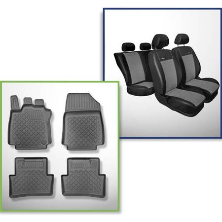 Ensemble: tapis de voiture en TPE + housses de siège confectionnées sur mesure pour Renault Clio IV Estate (03.2013-2019) - Premium
