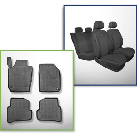 Ensemble: tapis de voiture en TPE + housses de siège confectionnées sur mesure pour Skoda Fabia III Break (01.2015-2021) - Elegance P-1 - deuxième rangée - dossiers séparés