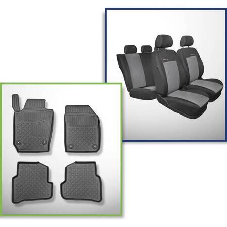 Ensemble: tapis de voiture en TPE + housses de siège confectionnées sur mesure pour Skoda Fabia III Break (01.2015-2021) - Elegance P-2 - deuxième rangée - dossiers séparés