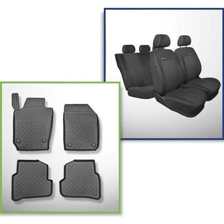 Ensemble: tapis de voiture en TPE + housses de siège confectionnées sur mesure pour Skoda Fabia III Break (01.2015-2021) - Elegance P-3 - deuxième rangée - siège et dossier séparés