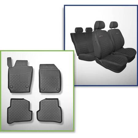 Ensemble: tapis de voiture en TPE + housses de siège confectionnées sur mesure pour Skoda Fabia III Break (01.2015-2021) - Elegance P-4 - deuxième rangée - dossiers séparés