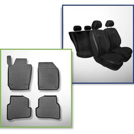 Ensemble: tapis de voiture en TPE + housses de siège confectionnées sur mesure pour Skoda Fabia III Break (01.2015-2021) - Premium - deuxième rangée - siège et dossier séparés