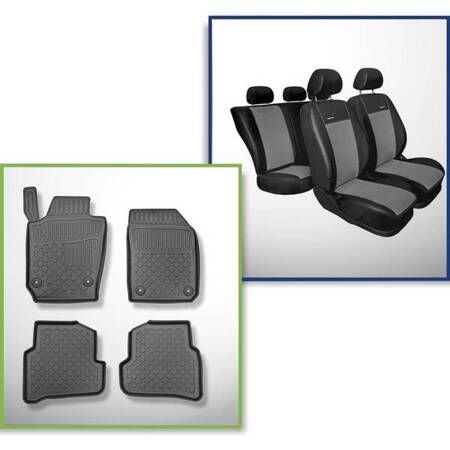 Ensemble: tapis de voiture en TPE + housses de siège confectionnées sur mesure pour Skoda Fabia III Break (01.2015-2021) - Premium - deuxième rangée - siège et dossier séparés