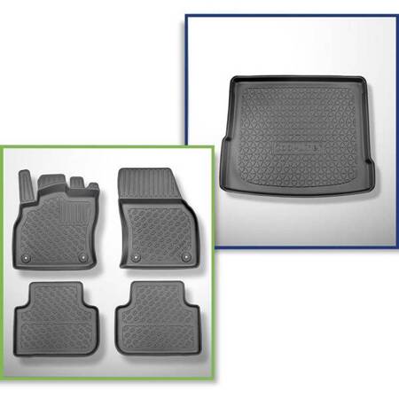 Ensemble: tapis de voiture en TPE + tapis de coffre pour Audi Q3 F3 SUV (08.2018-....) - Aristar - Cool liner - coffre supérieur (seuil de chargement plat); plancher amovible au plus haut niveau; aussi pour les version Quattro; aussi avec boîte hybride TF