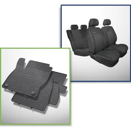 Ensemble: tapis de voiture en caoutchouc + housses de siège confectionnées sur mesure pour Ford Focus III Hayon, Break, Berline (2011-2018) - Elegance - P-3 - manque de housse pour l'accoudoir arrière