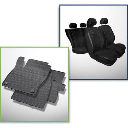 Ensemble: tapis de voiture en caoutchouc + housses de siège confectionnées sur mesure pour Ford Focus III Hayon, Break, Berline (2011-2018) - Premium