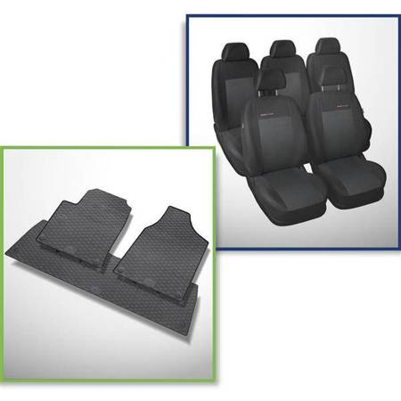 Ensemble: tapis de voiture en caoutchouc + housses de siège confectionnées sur mesure pour Ford Galaxy I, II Monospace (1995-2006) - Elegance - P-3 - 5 sièges