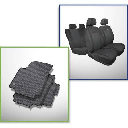 Ensemble: tapis de voiture en caoutchouc + housses de siège confectionnées sur mesure pour Seat Mii Hayon (2011-2018) - Elegance - P-3 - sur 2 rangs de sièges