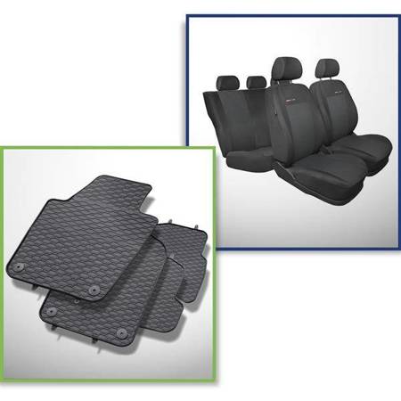 Ensemble: tapis de voiture en caoutchouc + housses de siège confectionnées sur mesure pour Skoda Fabia III Hayon, Break (2014-2021) - Elegance - P-3 - 2ème rangée - siège et dossier séparés