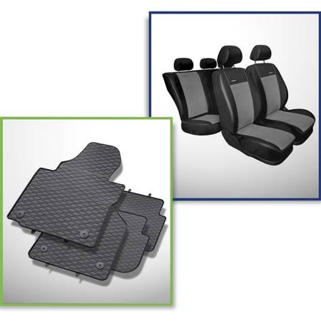 Ensemble: tapis de voiture en caoutchouc + housses de siège confectionnées sur mesure pour Volkswagen Touran Monospace (2003-2010) - Premium