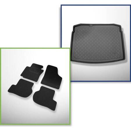 Ensemble: tapis feutre + tapis de coffre pour Volkswagen Golf V 1K Comfortline (10.2003-2008) 3 porte, 5 porte - Guardliner - avec roue de secours à usage temporaire ou kit de réparation