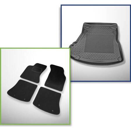 Ensemble: tapis velours + tapis de coffre pour Audi A4 I B5 (1995-10.2001) 4 porte - Standard - banquette arri?re escamotable ; sans CD / navigation ? gauche