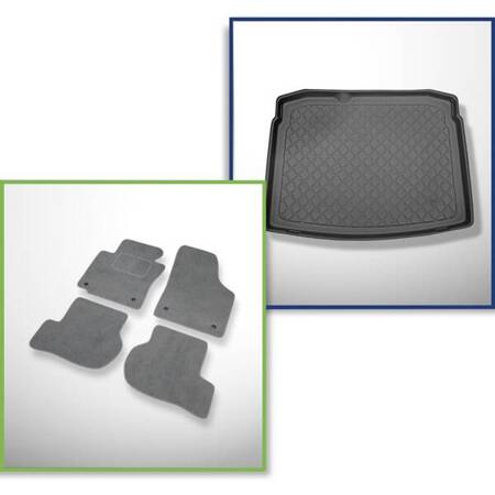 Ensemble: tapis velours + tapis de coffre pour Volkswagen Golf VI 5K Comfortline (09.2008-09.2012) 3 porte, 5 porte - Guardliner - avec roue de secours à usage temporaire ou kit de réparation