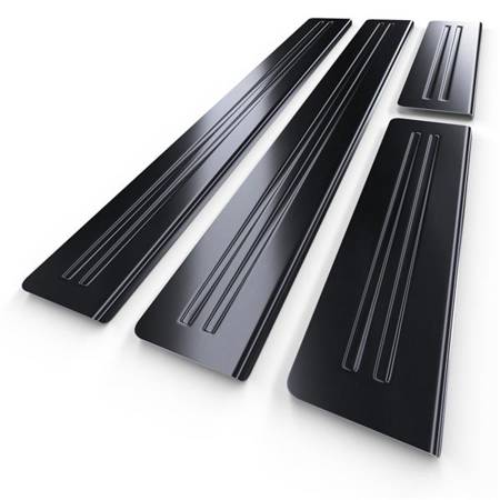 Protections de seuils de portes en acier pour Hyundai Solaris Hayon (5 portes) - (2011-2018) - Croni - 2 Line - noir (surface poncée)