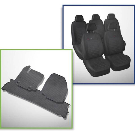 Ensemble: tapis de voiture en caoutchouc + housses de siège confectionnées sur mesure pour Ford S-MAX Monospace (2006-2015) - Elegance - P-4 - 5 sièges