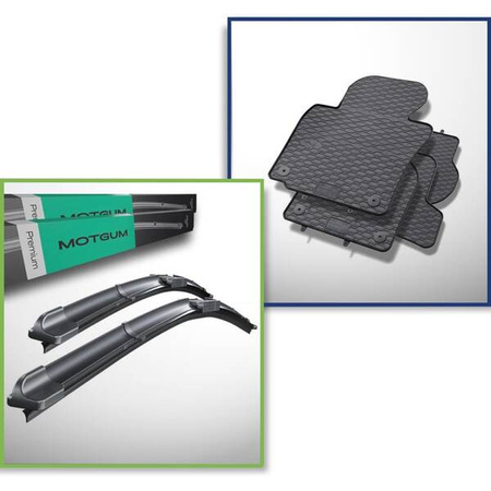 Ensemble: tapis de voiture en caoutchouc + balais d'essuie-glace de pare-brise pour Skoda Octavia II Break, Liftback (05.2004-06.2013)